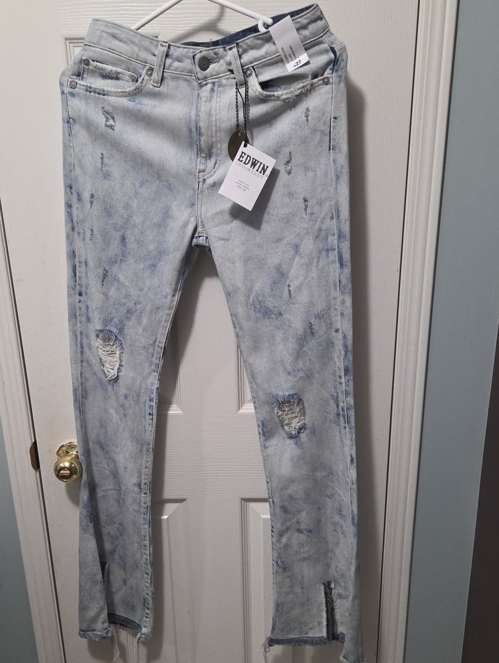 Edwin Light Acid-Wash Flare Jeans with Distressed Knees